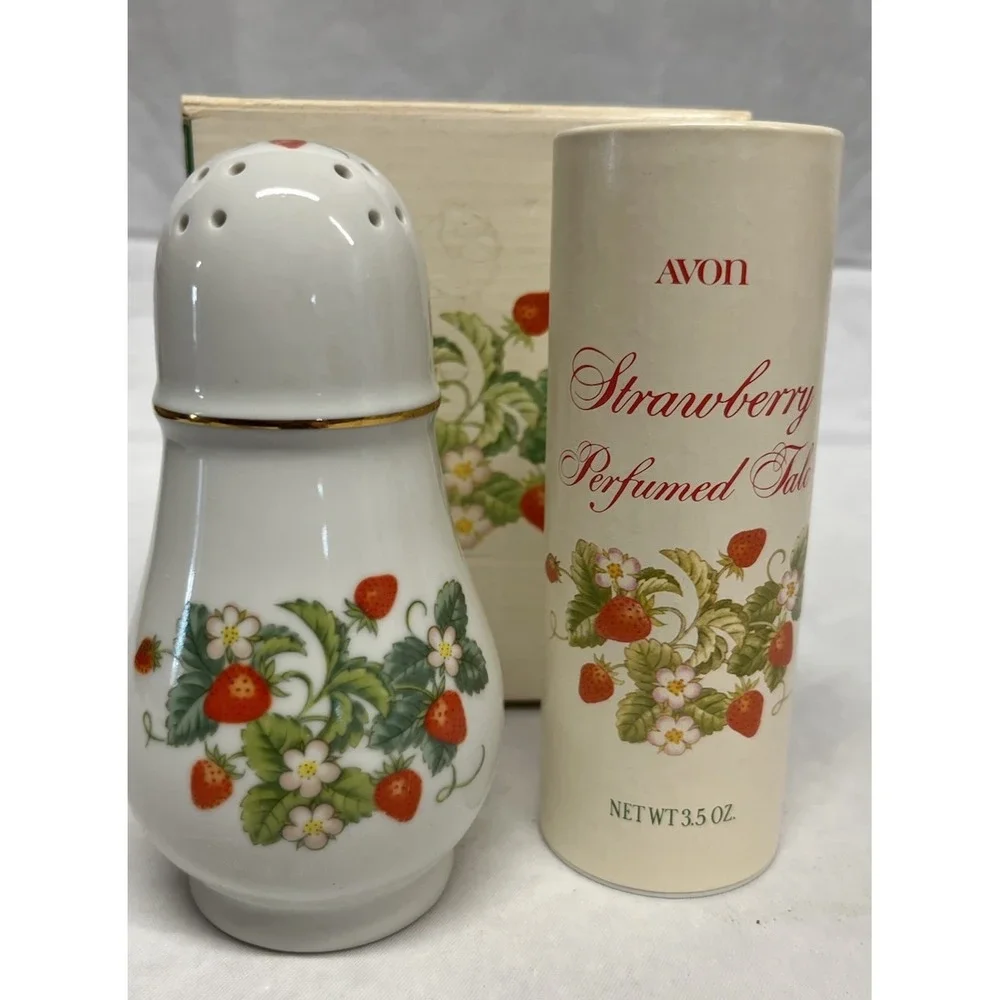 Vintage 1979 Avon Talc/Sugar Shaker Strawberry Porcelain Series 22K Gold Trim